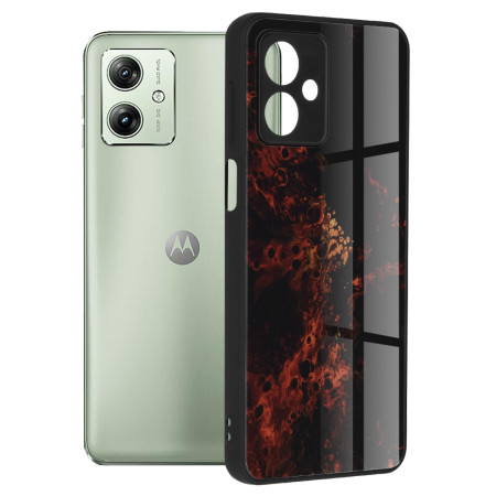 Husa telefon compatibila Motorola Moto G54, Glass Spate din Sticla Securizata, Red Nebula