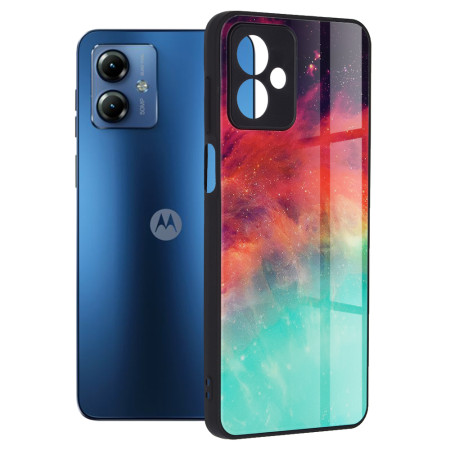 Husa telefon compatibila Motorola Moto G14, Glass Spate din Sticla Securizata, Fiery Ocean