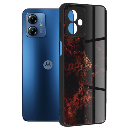 Husa telefon compatibila Motorola Moto G14, Glass Spate din Sticla Securizata, Red Nebula