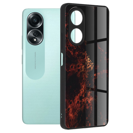 Husa telefon compatibila Oppo A58 4G, Glass Spate din Sticla Securizata, Red Nebula