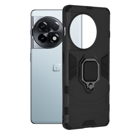 Husa Ring Defender compatibila OnePlus 11R / OnePlus Ace 2, Antishock Armor, Inel rotativ 360 grade, Magnet suport auto incorporat, TPU si PC, Negru