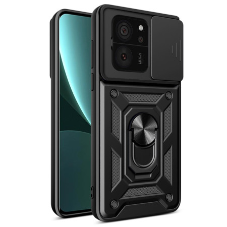 Husa telefon compatibila Xiaomi 13T / 13T Pro, Slide & Snap Premium, Magnetic Ring Holder, Negru