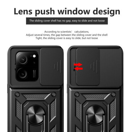 Husa telefon compatibila Xiaomi 13T / 13T Pro, Slide & Snap Premium, Magnetic Ring Holder, Negru