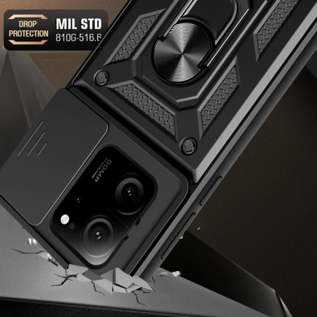 Husa telefon compatibila Xiaomi 13T / 13T Pro, Slide & Snap Premium, Magnetic Ring Holder, Negru