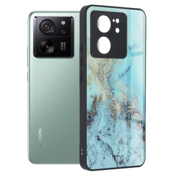 Husa telefon compatibila Xiaomi 13T / 13T Pro, Glass Spate din Sticla Securizata, Blue Ocean