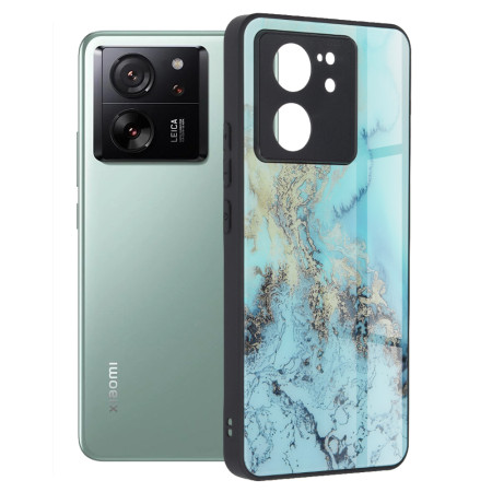 Husa telefon compatibila Xiaomi 13T / 13T Pro, Glass Spate din Sticla Securizata, Blue Ocean