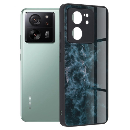 Husa telefon compatibila Xiaomi 13T / 13T Pro, Glass Spate din Sticla Securizata, Blue Nebula
