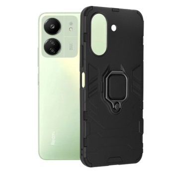 Husa telefon compatibila Xiaomi Redmi 13C, Inel Magnetic tip Suport Auto incorporat, Negru