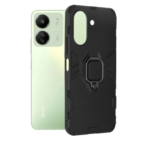 Husa telefon compatibila Xiaomi Redmi 13C, Inel Magnetic tip Suport Auto incorporat, Negru