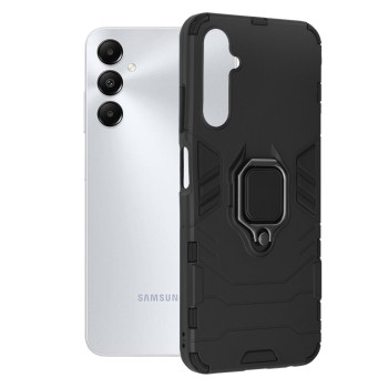 Husa telefon compatibila Samsung Galaxy A05s, Antishock Armor, Inel rotativ 360 grade, Magnet suport auto incorporat, TPU si PC, Negru