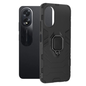 Husa telefon compatibila Oppo A38, Antishock Armor, Inel rotativ 360 grade, Magnet suport auto incorporat, TPU si PC, Negru