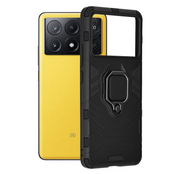 Husa telefon compatibila Xiaomi Poco X6 Pro, Inel Magnetic tip Suport Auto, Negru