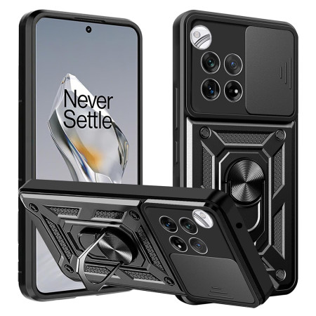 Husa telefon compatibila OnePlus 12, Slide & Snap Premium, Magnetic Ring Holder, Negru