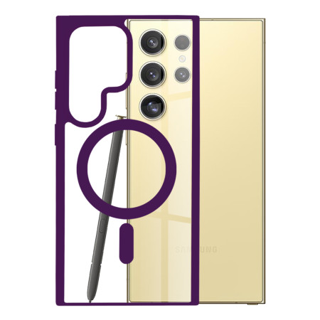 Husa MagSafe compatibila Samsung Galaxy S24 Ultra, Atasare Magnetica, Clear Case, Purple