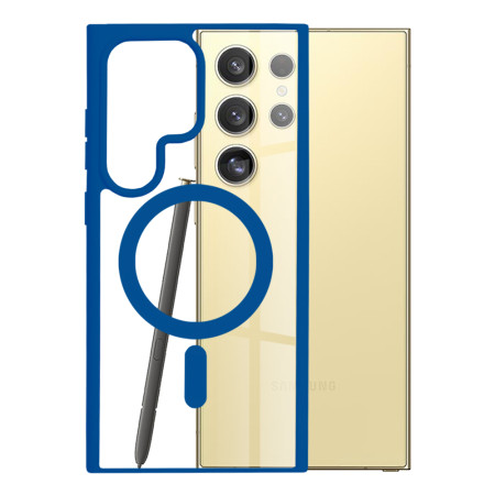 Husa MagSafe compatibila Samsung Galaxy S24 Ultra, Atasare Magnetica, Clear Case, Blue