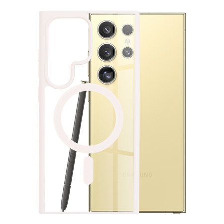 Husa MagSafe compatibila Samsung Galaxy S24 Ultra, Atasare Magnetica, Clear Case, Nude Pink