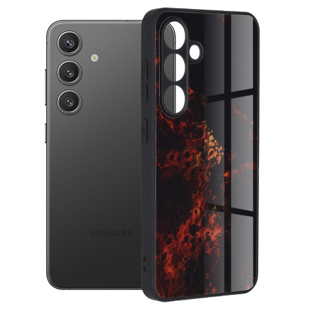Husa telefon compatibila Samsung Galaxy S24, Tech Glass, Red Nebula