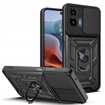 Husa telefon compatibila Motorola Moto G34, Slide & Snap Premium, Magnetic Ring Holder, Negru
