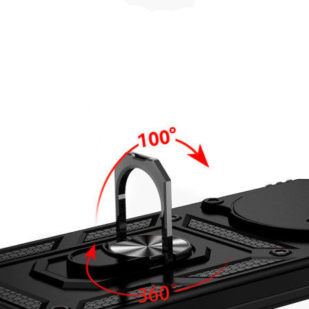Husa telefon compatibila Honor Magic 6 Lite, Slide & Snap Premium, Magnetic Ring Holder, Negru