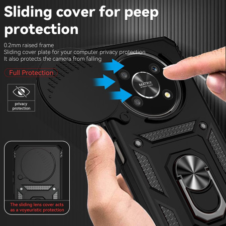 Husa telefon compatibila Honor Magic 6 Lite, Slide & Snap Premium, Magnetic Ring Holder, Negru