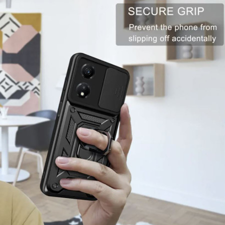 Husa telefon compatibila Honor X7b, Slide & Snap Premium, Magnetic Ring Holder, Negru