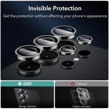Folie Camera pentru Samsung Galaxy S24 Ultra set 2 ESR Lens Protector Tempered Glass, Black
