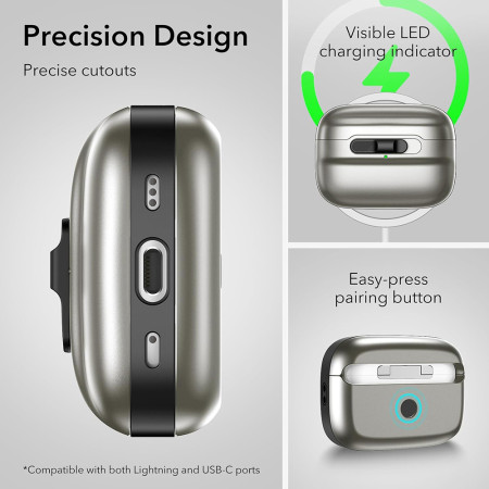 Husa pentru Apple AirPods Pro 1 / 2 ESR Pulse Magnetic HaloLock, Titanium