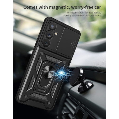 Husa telefon compatibila Samsung Galaxy A35 5G, Slide & Snap Premium, Magnetic Ring Holder, PopGrip, Anti-Shock, Negru