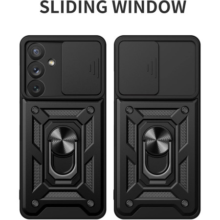 Husa telefon compatibila Samsung Galaxy A35 5G, Slide & Snap Premium, Magnetic Ring Holder, PopGrip, Anti-Shock, Negru