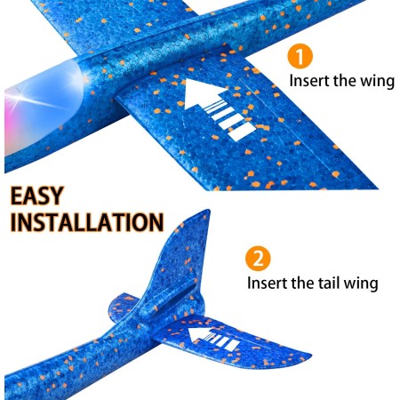 Avion Planor Polistiren 47 cm cu LED Frontal, Albastru – Jucarie Outdoor Copii