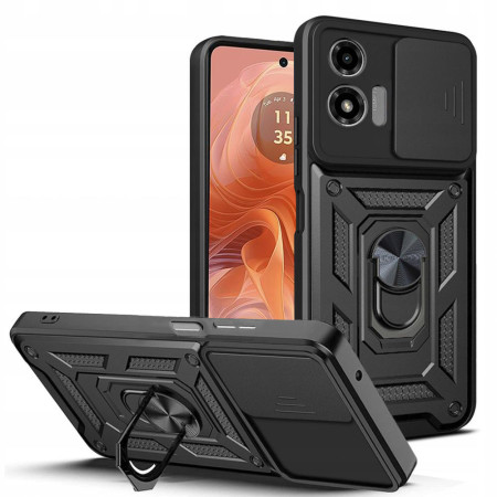 Husa telefon compatibila Motorola Moto G04 / Moto G24, Slide & Snap Premium, Magnetic Ring Holder, Negru