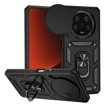 Husa compatibila Xiaomi 13 Ultra, Slide si Snap Premium, Magnetic Ring, Negru