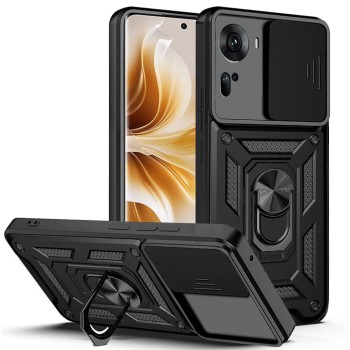 Husa pentru Oppo Reno 11, Slide si Snap Premium, Magnetic Ring, Negru