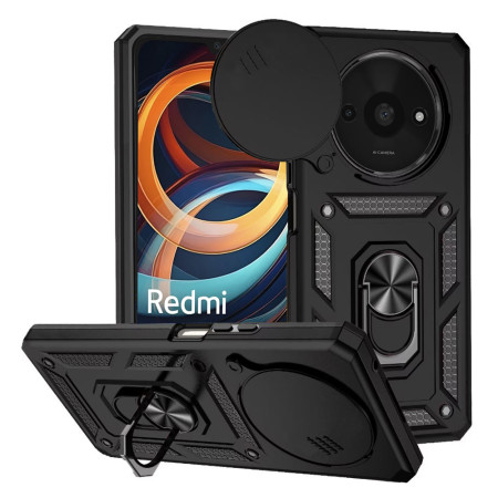 Husa pentru Xiaomi Redmi A3, Slide si Snap Premium, Magnetic Ring, Negru
