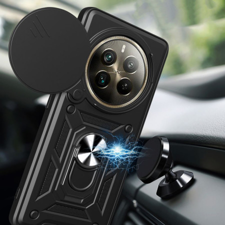 Husa pentru Realme 12 Pro / 12 Pro Plus, Slide si Snap Premium, Magnetic Ring, Negru