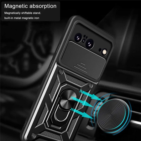 Husa pentru Google Pixel 9 Pro, Slide si Snap Premium, Magnetic Ring, Negru