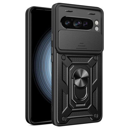 Husa pentru Google Pixel 9 Pro, Slide si Snap Premium, Magnetic Ring, Negru
