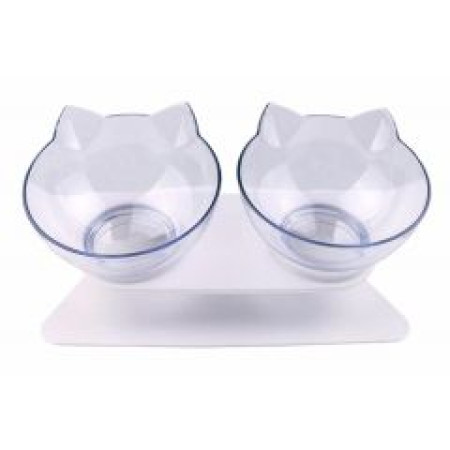Set 2 boluri inclinate pentru hranire pisici, inclinare 15 grade, detasabile, Transparent