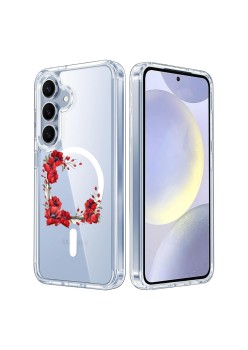 Husa pentru Samsung Galaxy S25, Atasare Magnetica, MagSafe, Pink Wreath 4, Clear