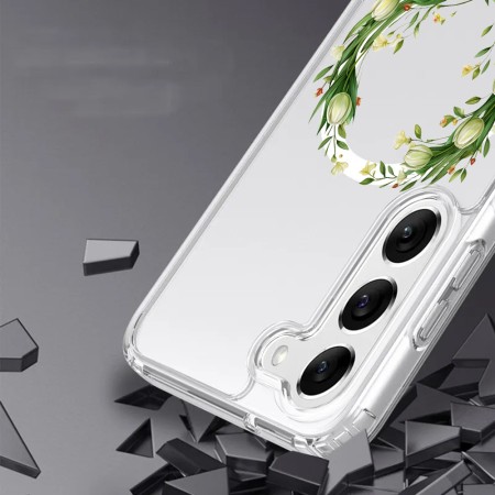 Husa pentru Samsung Galaxy A16, Atasare Magnetica, MagSafe, Pink Wreath 14, Clear