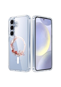 Husa pentru Samsung Galaxy S25, Atasare Magnetica, MagSafe, Pink Wreath 17, Clear
