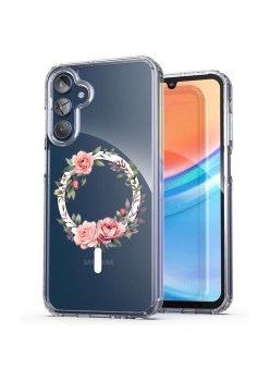 Husa pentru Samsung Galaxy A15 4G, Atasare Magnetica, MagSafe, Pink Wreath 6, Clear