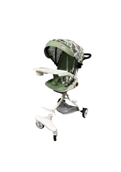 Cărucior Sport 3 în 1, Reversibil, Pliabil, Poziție Somn, Tavă Masă, Roti 360°, Suport Pahar, Copertină Soare, Verde Frunze, 6-36 Luni