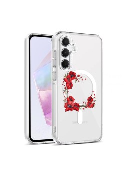 Husa pentru Samsung Galaxy A16, Atasare Magnetica, MagSafe, Pink Wreath 4, Clear
