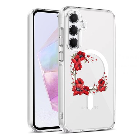 Husa pentru Samsung Galaxy A16, Atasare Magnetica, MagSafe, Pink Wreath 4, Clear