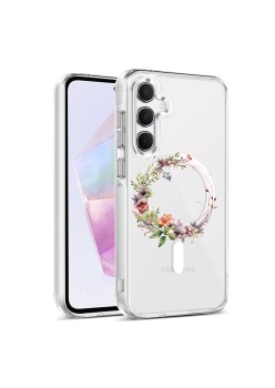 Husa pentru Samsung Galaxy A16, Atasare Magnetica, MagSafe, Pink Wreath 21, Clear