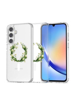 Husa pentru Samsung Galaxy A56 5G, Atasare Magnetica, MagSafe, Pink Wreath 14, Clear