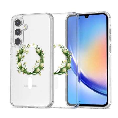 Husa pentru Samsung Galaxy A56 5G, Atasare Magnetica, MagSafe, Pink Wreath 14, Clear