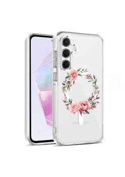 Husa pentru Samsung Galaxy A16, Atasare Magnetica, MagSafe, Pink Wreath 6, Clear