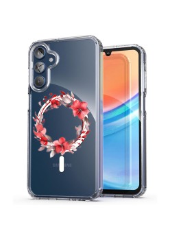 Husa pentru Samsung Galaxy A15 4G, Atasare Magnetica, MagSafe, Pink Wreath 19, Clear